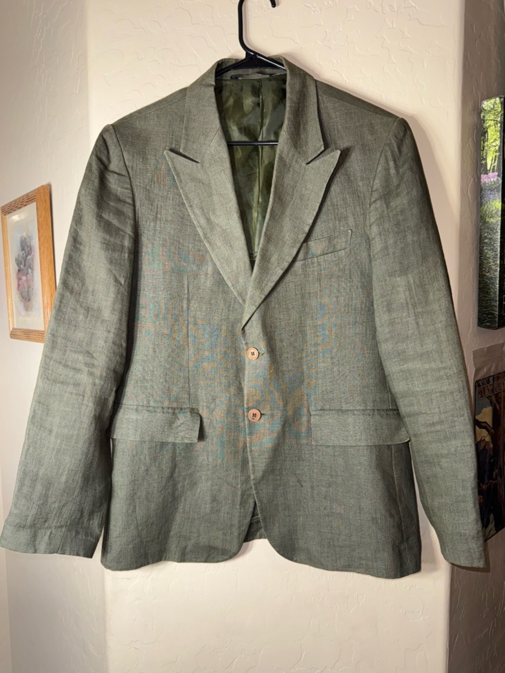 Sottotono Italia Olive Green Linen Blazer Sport Coat IT 48 US 38 Made Italy